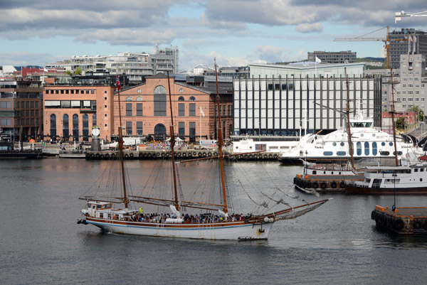 3-masted schooner S/S Christiana arriving back in port after a tourist cruise of the Oslo fjord