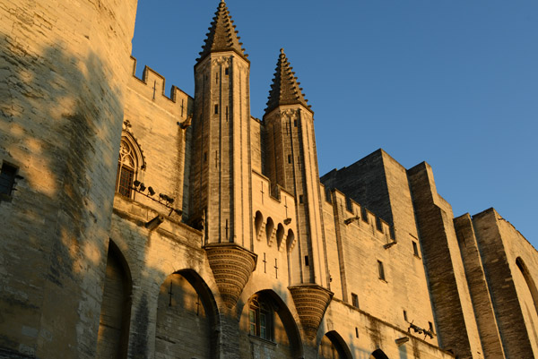 Main entrance to the Palais des Papes at sunset, Avignon
