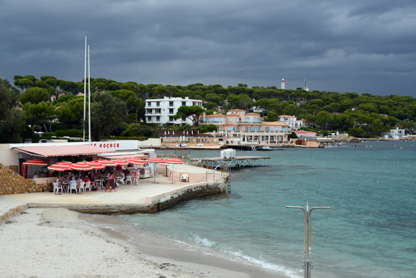 Le Rocher, Plage de la Garoupe with stormy skies, Antibes