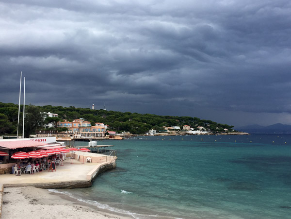 Le Rocher, Plage de la Garoupe with stormy skies, Antibes