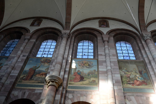 Paintings by Johann Schraudolph (1808-1879) in the nave below the upper windows, Speyer Cathedral