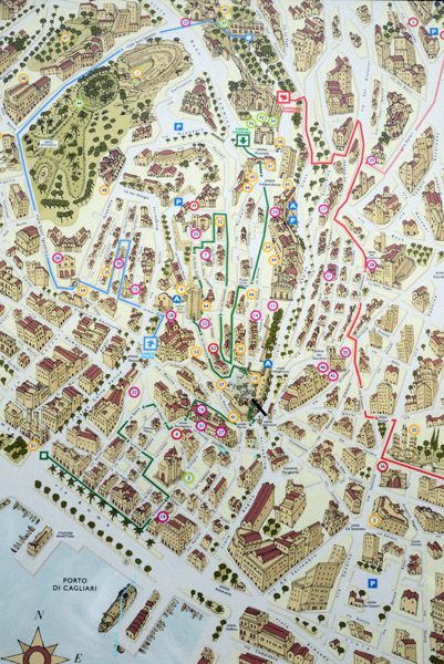 Map of tourist routes through Old Town Cagliari