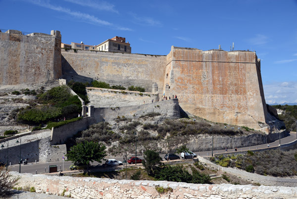 Eastern fortifications of Bonifacio with Monte Saint-Roch leading up to the Bastion de l'Etendard