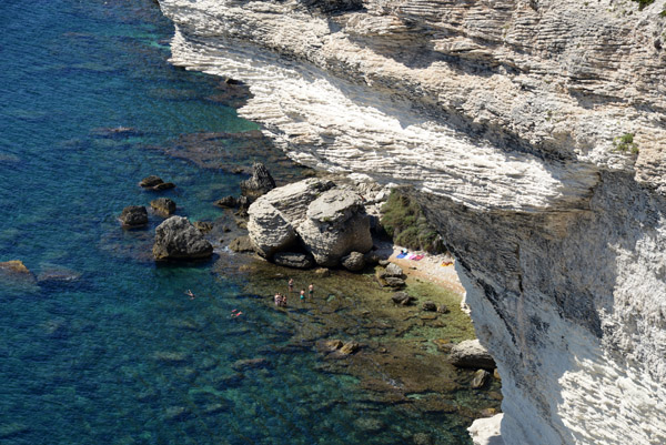 Hidden Beach beneath the overhanging cliffs, Bonifacio