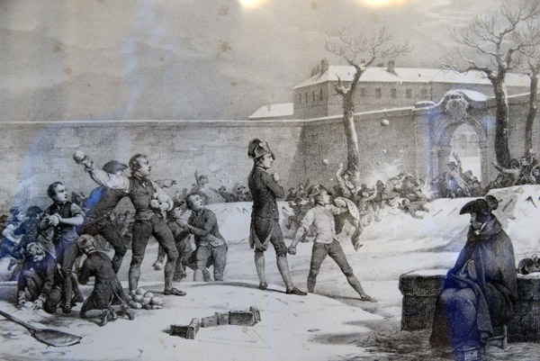 Lithograph of Napolon's childhood - snowball fight at Brienne, Maison Bonaparte