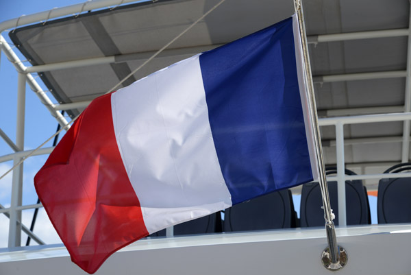 The French Tricolore, in use since 1794 - Blue for St. Martin, Red for St. Denis
