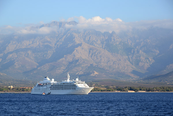 Silversea Cruise Ship Silver Cloud anchored off Calvi