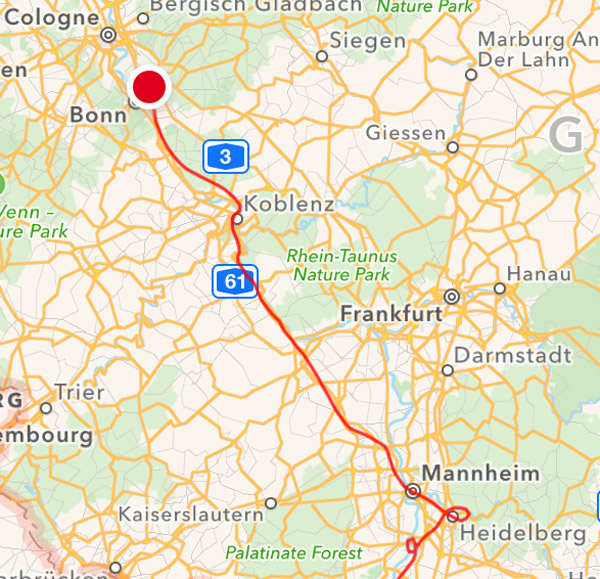 Speyer-Heidelberg-Mannheim-Koblenz-Bonn