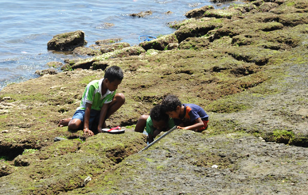 Low tide finds the locals digging around the rocks