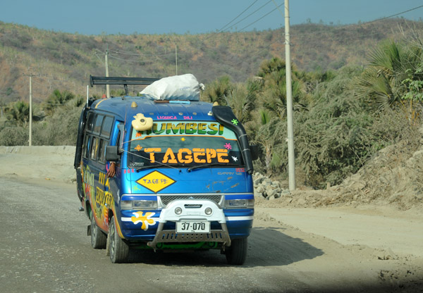 Windshield of a Timorese mircolet covered with decals