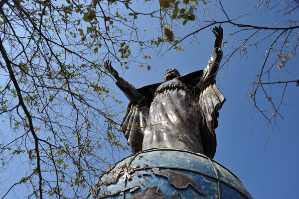 The statue is 27m high and sits atop a globe