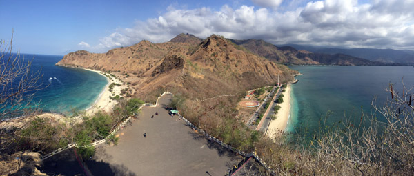 Panorama of the frontside and backside beaches at Cristo Rei