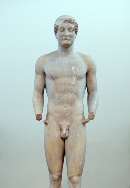 Marble funerary kouros, Mesogeia, Attica. ca. 500 BC