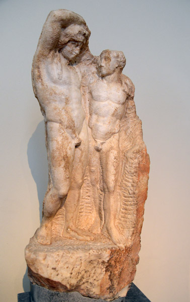 Unfinished Dionysos and Satyr, Pentelic marble, Athens, 3rd C. BC