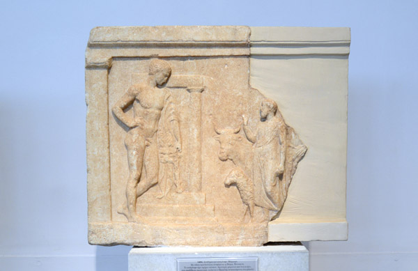 Marble votive relief with Herakles, 5th-4th C. BC