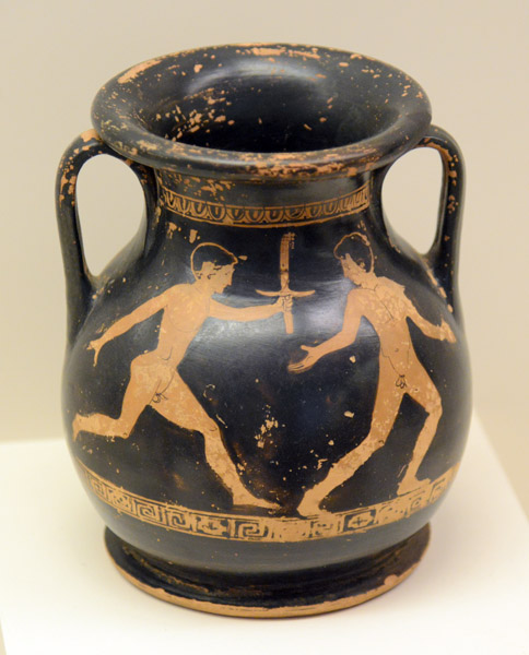 Attic red-figure pelike, torch race, ca 425 BC