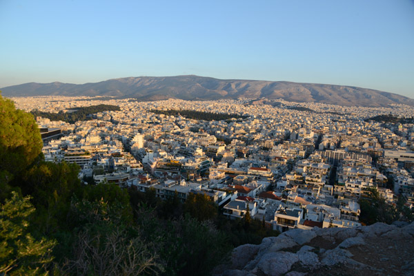 View west from Philopappou Hill to Mount Hymettus 