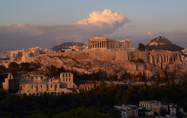 The Acropolis of Athens at Dusk from Philopappou Hill