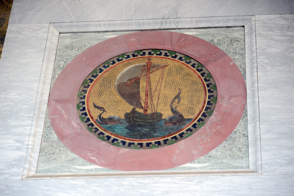 Mosaic roundel of a ship and two whales, St. Paul Outside the Walls
