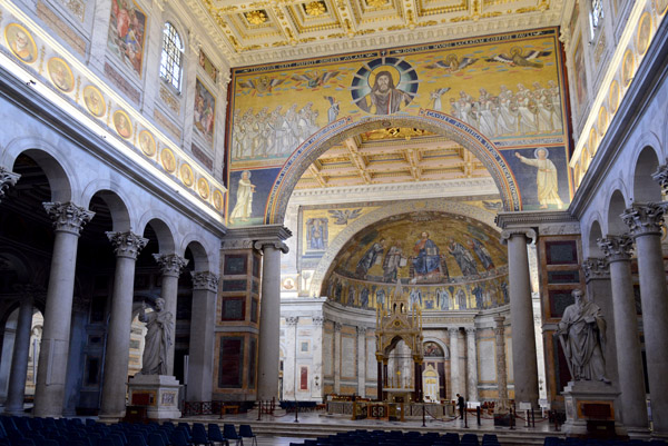 Triumphal Arch in front of the altar and apse with original 5th C. mosaics, Basilica of St. Paul Outside the Walls