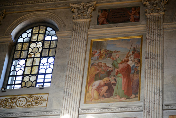 Egyptian alabaster window and painting of St. Paul preaching 