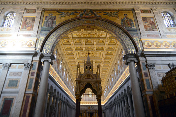 Looking through the back side of the Triumphal Arch to the Baldachin and Nave, Basilica of St. Paul Outside the Walls