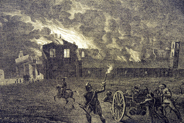 Lithograph of the 1823 fire which destroyed much of the Basilica of St. Paul