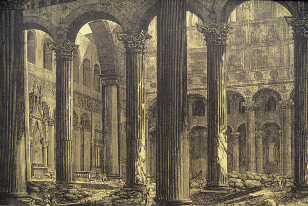 Lithograph of the Basilica of St. Paul after the 1823 fire