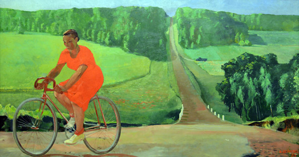 Alexander Deineka, Collective Farmwoman on a Bicycle, 1935