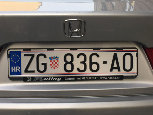 Croatian EU License Plate