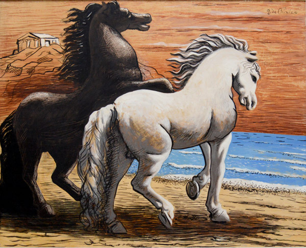 Giorgio de Chirico, Horses galloping on the seashore, 1926-1927