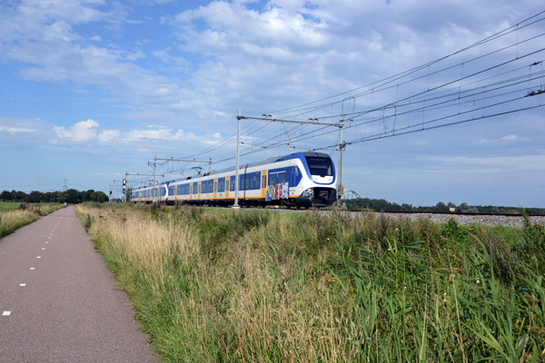 Train passing the bike lane in the Netherlands