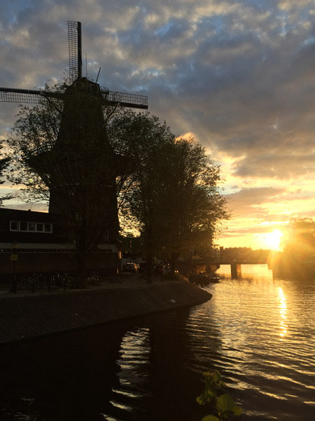 Sunset with the windmill De Gooyer, Amsterdam