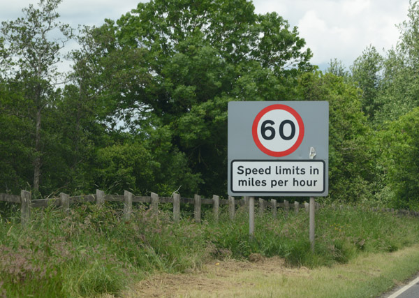 Entering Northern Ireland, the speed limits change from km/h to mph