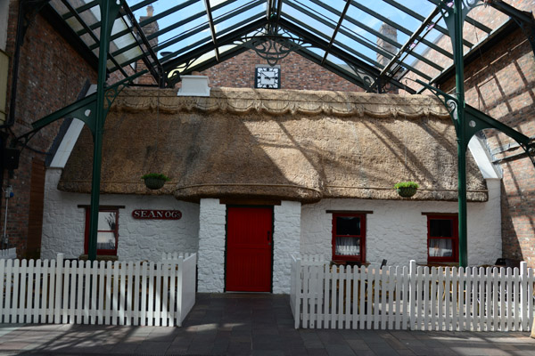 Seán Óg, an old thatched pub protected under a modern glass roof, Main Street Omagh