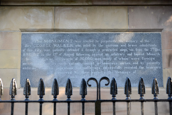 Plaque of the 1688 Siege of Derry erected to the memory of the governor Rev. George Walker