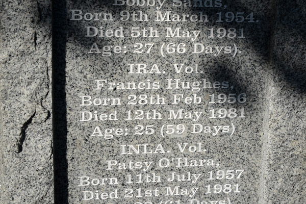 H-Block Memorial - Bobby Sands, Francis Hughes, Patsy O'Hara, all died in May 1981