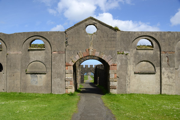 Gate from the courtyard to the fortress-like north half of Downhill House
