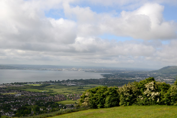 View from the hilltop Knockagh Monument to the city of Belfast