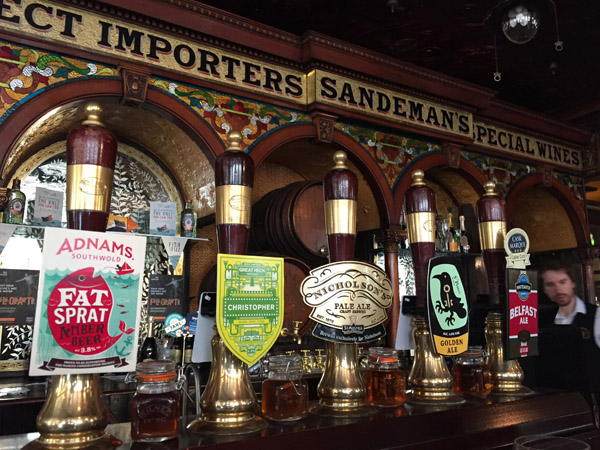 Beer taps at the Crown Bar, Belfast