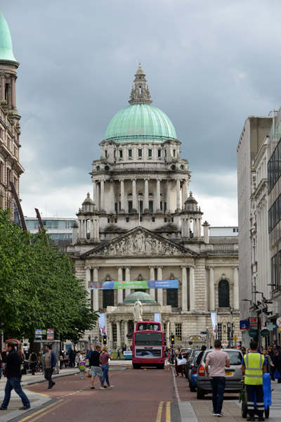 Belfast City Hall at the end of Donegall Place
