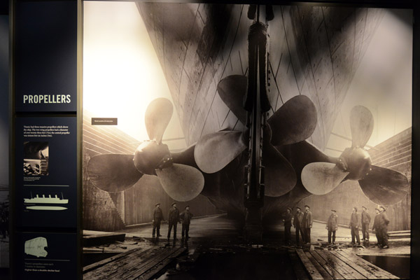 Titanic had 2 23ft/7m wing propellers and a 16ft/5m central propeller