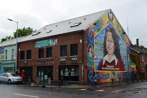 Sinn Fin office on Falls Road, West Belfast, with the famous Bobby Sands Mural