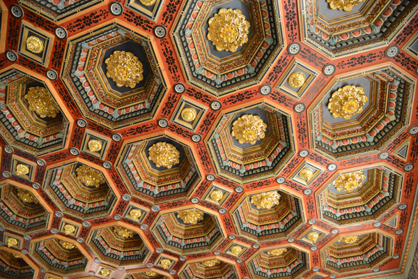 Restored coffered ceiling of the 16th C. Great Hall, Mir Castle