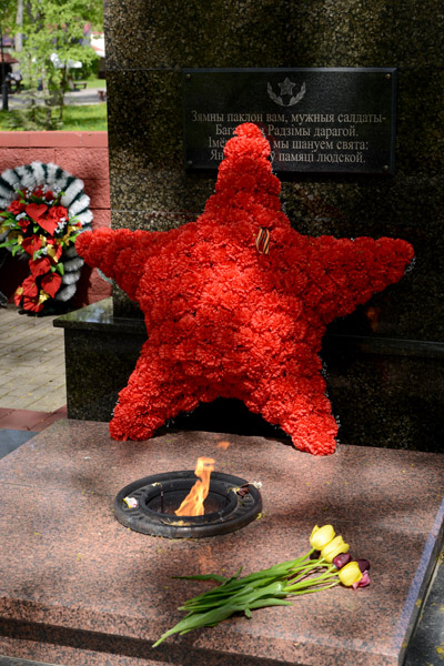 Red Star in flowers at the Nesvizh Eternal Flame