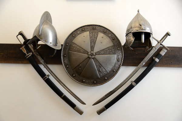 Hispanic and Turkish helmets, a shield and a pair of swords, Nesvizh Castle