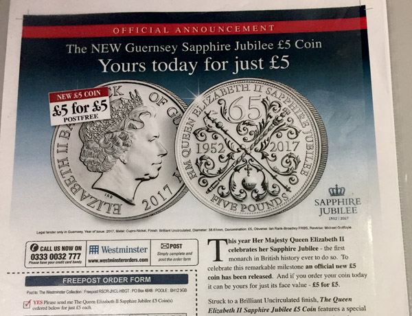 No luck finding the Guernsey Sapphire Jubilee coin...