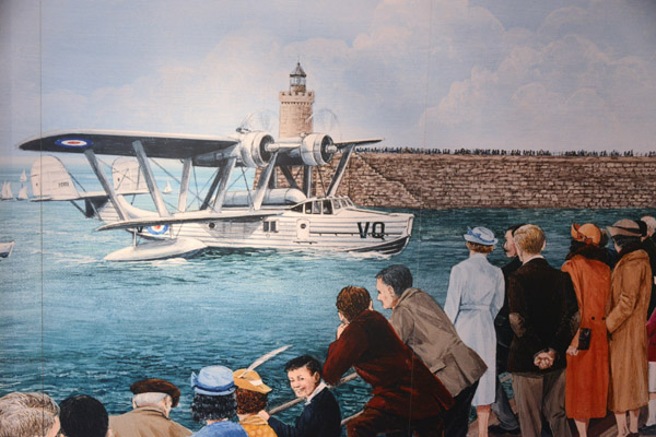 Painting of a British Saunders Roe A.27 London arriving in Guernsey