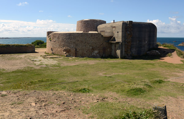 Concrete bunker added to the Martello Tower at Fort Hommet during World War II