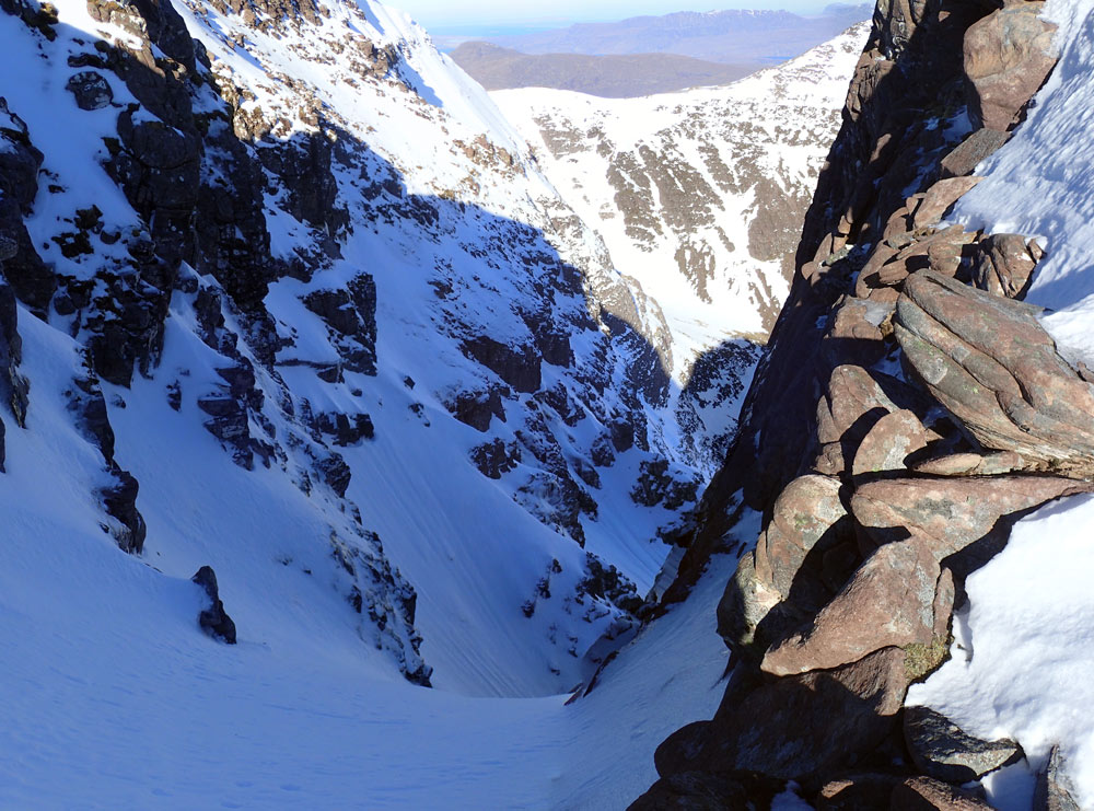 Feb 18 An Teallach - Looking down my ascent route- Hayfork gully left fork